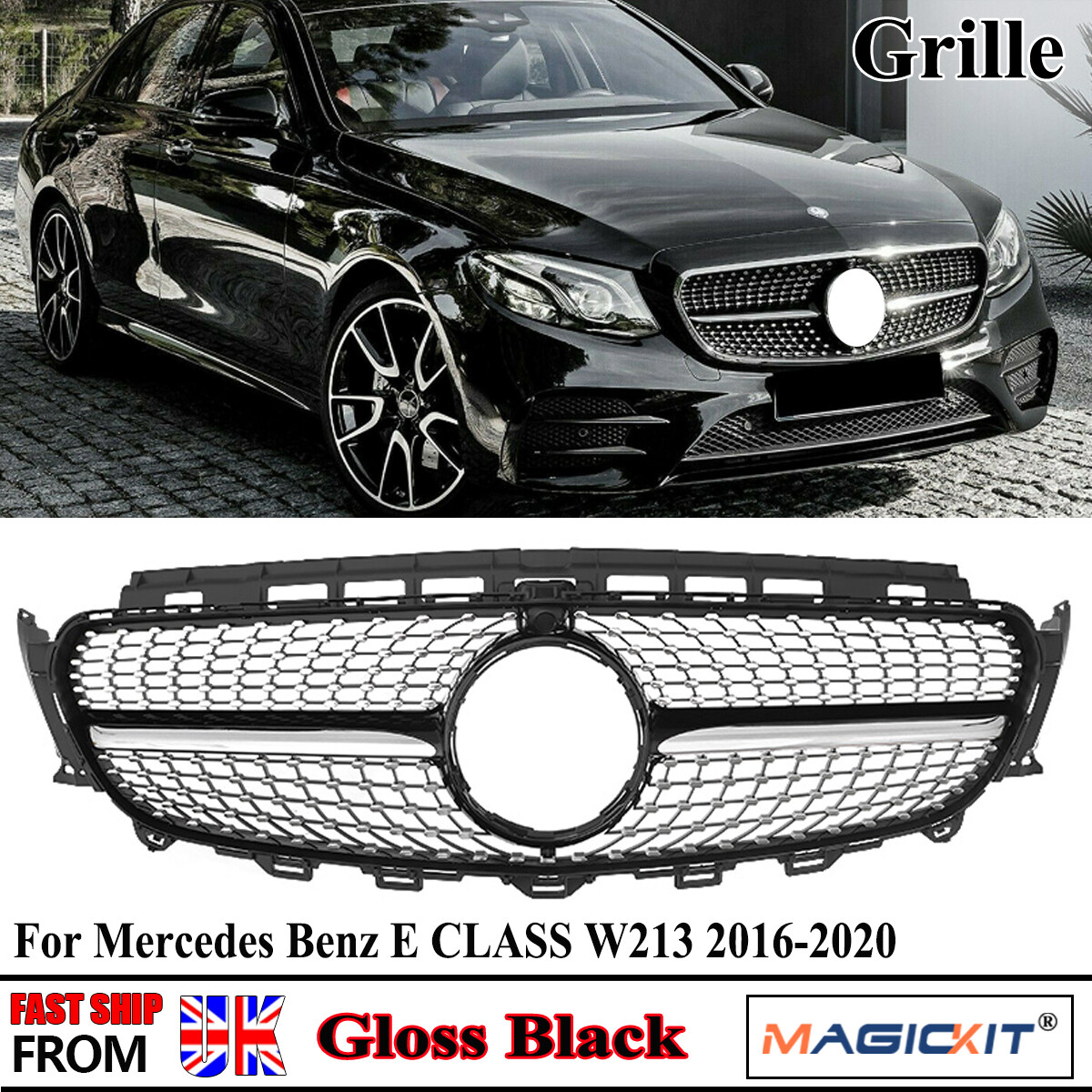 For Mercedes Benz E-Class W213 W238 16-19 Black Diamond Style Front Grill Grille