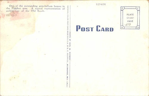 Linen Postcard Dunleith Home Natchez Mississippi MS UNP - Picture 2 of 2