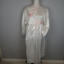 Natori Nightgown Womens Size m Vintage Floral Appliqu Long Sleeve Button