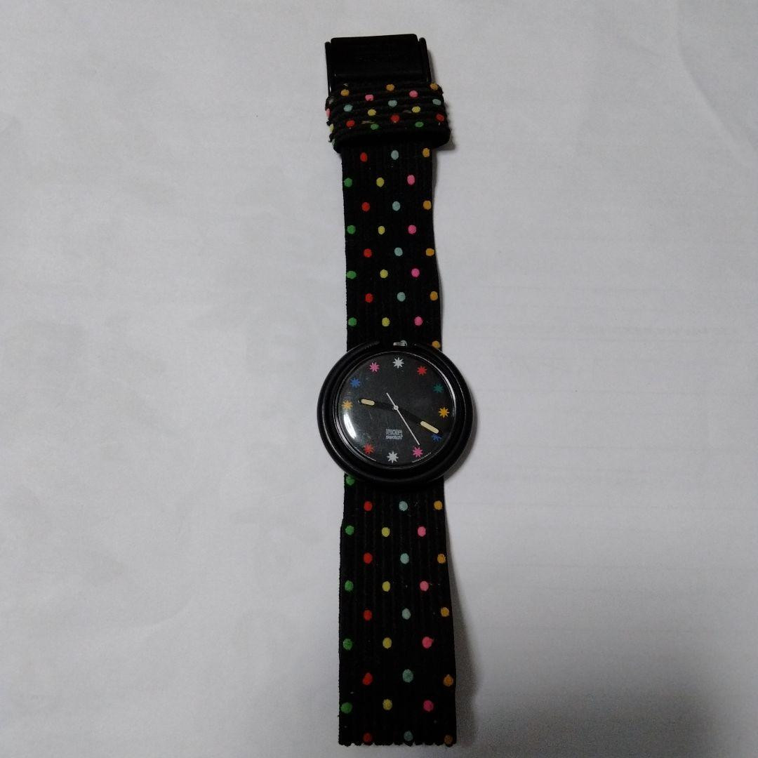 【ビンテージ】swatch popモデル 1987 Black Case Swatch Pop Watch 80s on Black Strap White