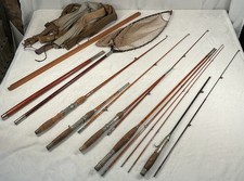 VTG Lot of 5 Bamboo Casting Fishing Fly Rods & Net Heddon Shakespeare South Bend