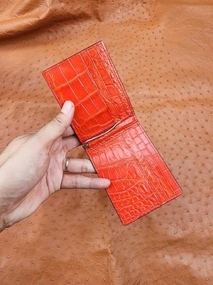 Black/red Genuine Exotic Leather Card Holder Real Skin Unisex, Money Clip