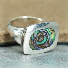 Size 8, southwestern vintage 925 silver handmade ring with abalone inlay