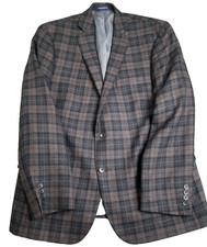 Stafford Blazer Men 46R Brown Plaid Check Slim Fit Sport Coat Jacket Windowpane