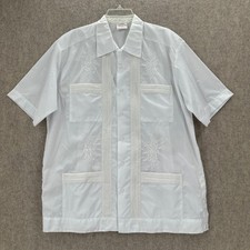 Abdala Guayabera Shirt Mens 40 White Embroidered Short Sleeve Mexican Wedding