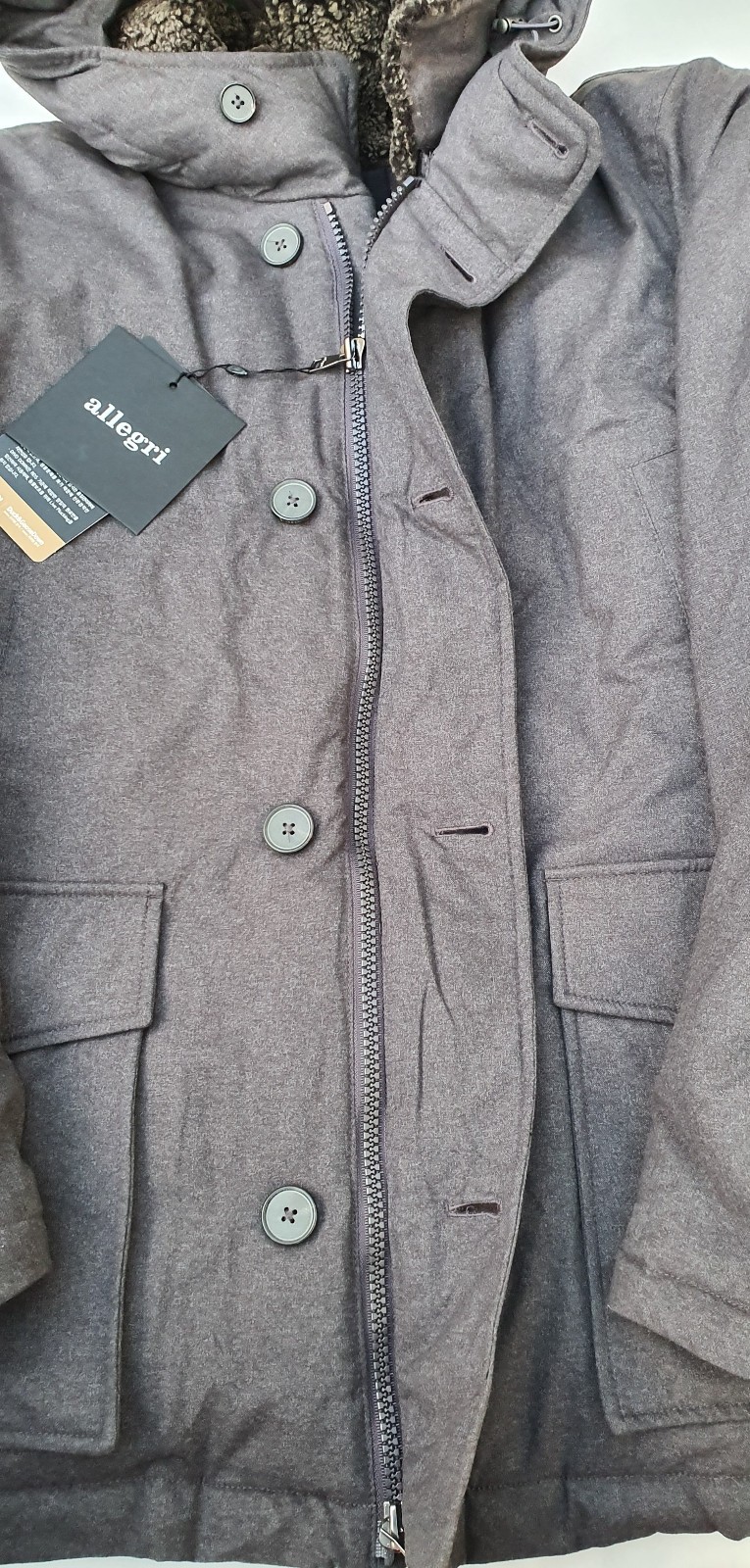 Allegri Charcoal Down Padded Wool Collar Men's Coat Hooded Jacket Italy 54 image 10