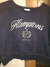 Hamptons Sweatshirt, Navy, Off The Shoulder, Waist Length, Lazy Sunday Sz Large