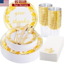 Thanksgiving Plastic Plates Set 25 Dinner Napkins Forks Knives Cups Eco-Friendly