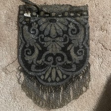 antique micro beaded victorian Deco 20s Glass Drawstring purse Bag Pouch