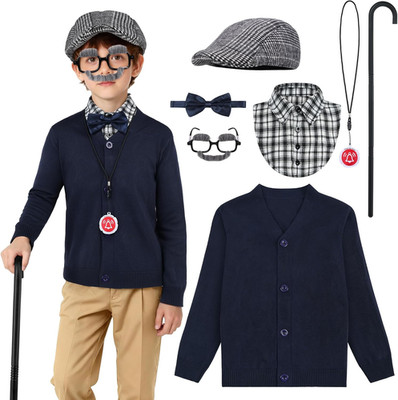 AOTHSO 8PCS Old Man Costume for kids 100 Days of School boys Grandpa old person