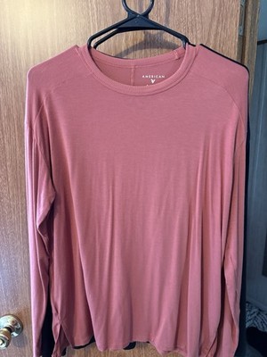 American Eagle Outfitters Knit Long Sleeve Crew Neck Pink T-Shirt Women s Size M