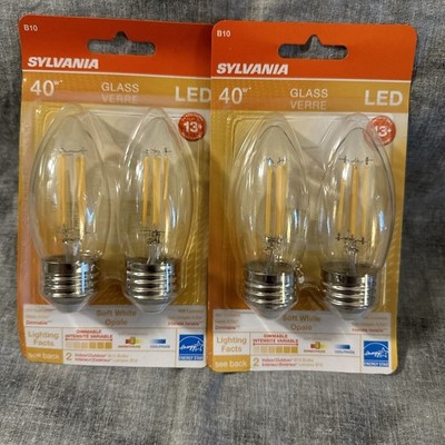 2x Sylvania Soft White 400 lm. Medium Screw Base B10 LED Light Bulb 4W