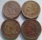 1859, 1860, 1861, 1862 Indian Head Cents Environmental Damage, Four 1C Pennies