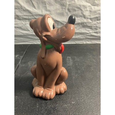 Vintage Disney Pluto Dog Figurine Sitting Green Collar Collectible Brown Matte