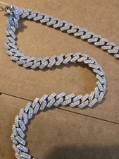 Moissanite Iced Out Miami Monaco Chain| 24” 8mm| 925 Silver Rhodium finish 68g