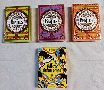 LOT OF 4 DIFFERENT COLOR DECKS OF THEORY ELEVEN ''BEATLES'' PLAYING CARDS.MINT F/S