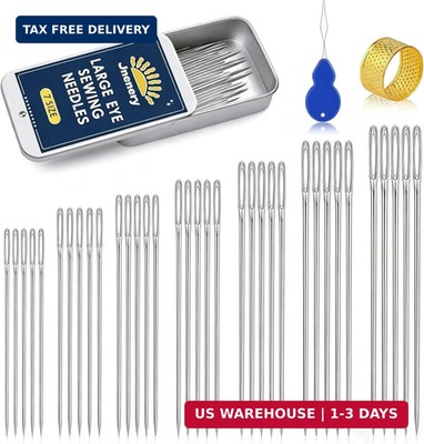 Jnenery 35Pcs Large Eye Sewing Needles, 7 Sizes Stainless Steel Needles for Hand
