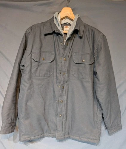Dickies Men's Fleece Hooded Duck Shirt Jacket Dark Grey Med video thumbnail