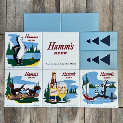 Vintage 1960's Hamm's Beer Lakeside Plastics Tiles Complete Full Set 9 PC w/Box