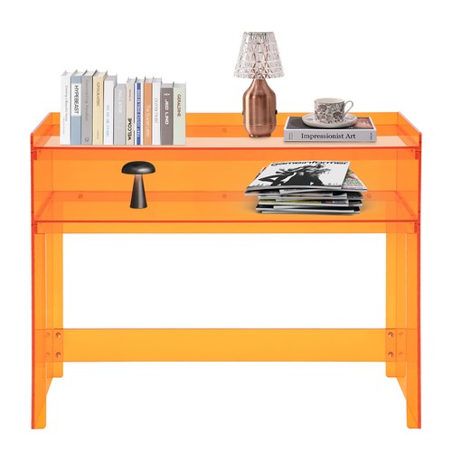 2-stufiger orangefarbener Acryl Schreibtisch - stilvoller Eingangstisch für Zuhause & Büro - Bild 5 von 14
