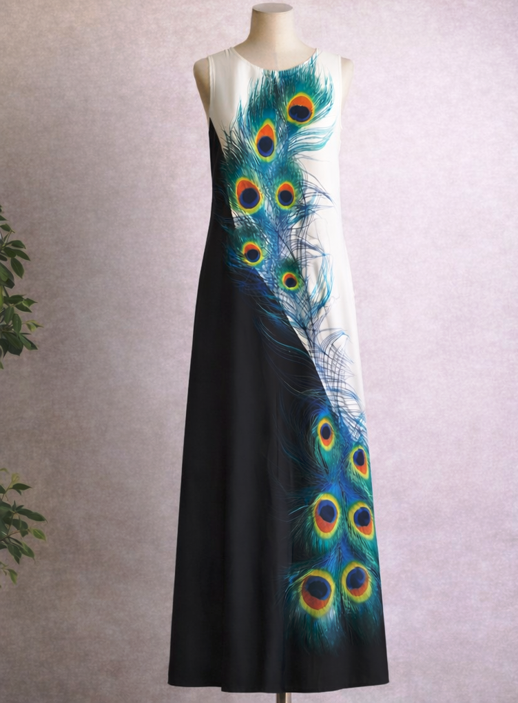 peacocks ladies dresses Bling Peacock Pattern Women Maxi Muslim Fashion Dress With Sleeves #SMT208