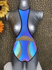 NEVANUDE Rainbow Open Cup Reflective Peepers One Piece Bodysuit Dancewear