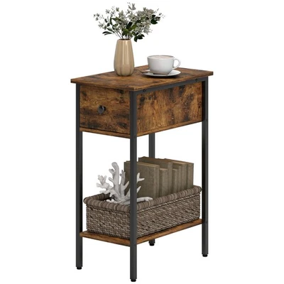 HOMCOM Industrial Slim End Table Nightstand for Small Spaces Rustic Brown - Image 1 of 4