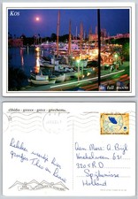 Continental Kos Harbor In Full Moon Greece Postcard