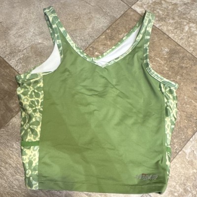 Hind Women's Green Floral Sleeveless Athletic Tank Top V Neck Lightweight L