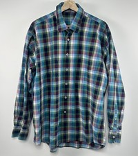 Alan Flusser Mens XL Classic Spring Check Button Down Shirt 100 Cotton LS Multi