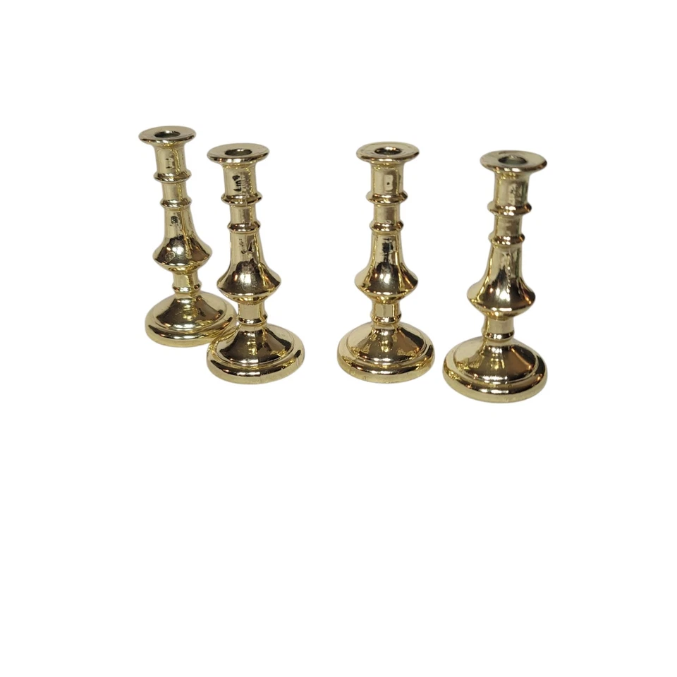 Miniature Candle Holders Polished Brass Color 2.7 in Tall Set of 4 Gold - Image 2 of 4