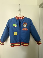 Nintendo Super Mario Bomber Jacket Blue Mario Yoshi Jacket Kids Size 8-10
