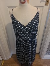 Ladies Boohoo Size 16 Blue With White Polka Dots Strappy Dress