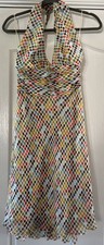 Trina Turk Size 8 Fully Lined Polka Dot Flowy Halter Dress Zipper & Ties In Back