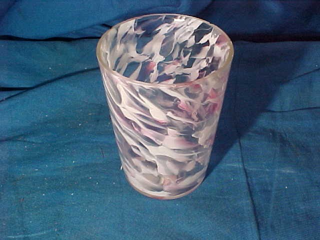 19thc VICTORIAN Era Glass TUMBLER w RED WHITE Swirled DESIGN