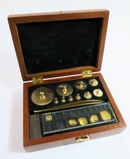 Antique Early 1900s English Metric Weight set in Refinished Mahogany Box