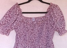 Numa Girl's Mauve Floral Print Midi Dress Square Neckline  Puff Sleeves Medium 