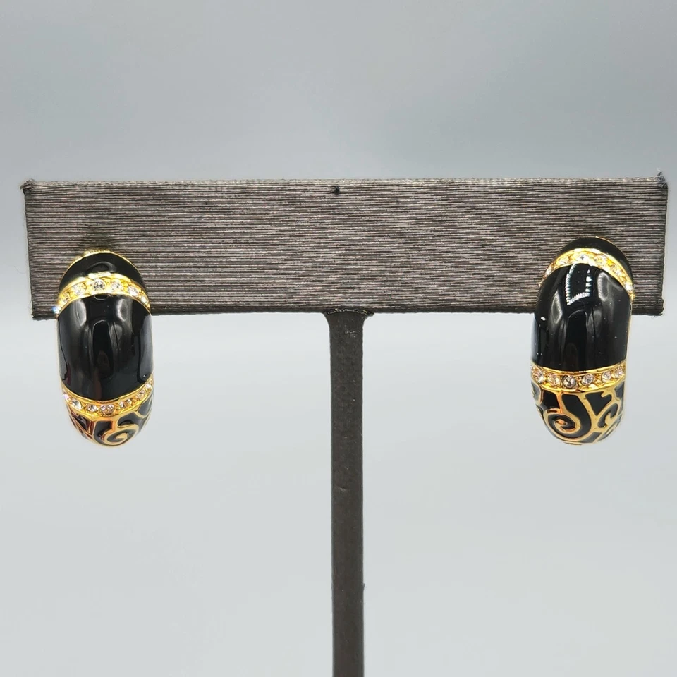 Camrose & Kross Jacqueline Kennedy JBK Parisian Love Circle Black Post Earrings - image 3 of 4