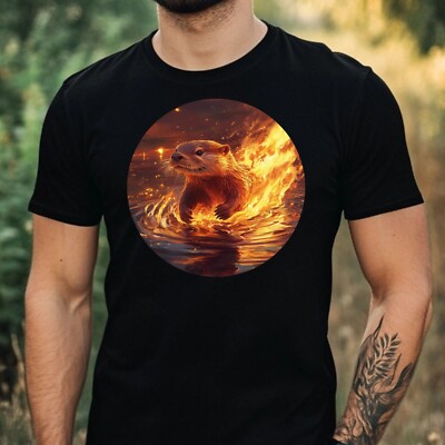Herren T-Shirt Otter in Flammen Motiv Baumwolle Größe XS bis 5XL