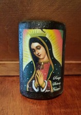 Pequeña placa de arcilla de teja virgen oscura de Guadalupe México religioso mexicano