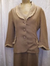 Vintage 1950's Golden Brown Linen Dress  Jacket Size Medium Large