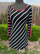 AVA JAMES Striped Blouse Sz M Tunic Top Dress Coral Pink Zara Uniqlo Gap