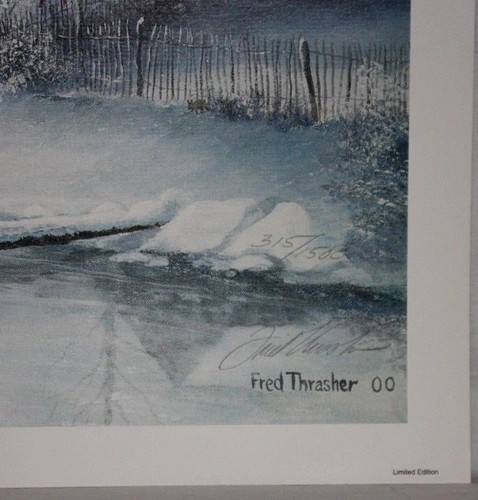 Cabin Fever Kentucky Artist Fred Thrasher Winter Snow Deer Log Cabin Sold Out - Picture 2 of 7