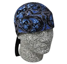 Black Blue Stacked Skull Breach Platinum Durag Doo Rag Cap Biker Sweatband