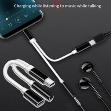 2 in1 USB Type C To 3.5mm Adapter Aux Audio Splitter Converter Charging Cable