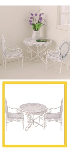 3PC/SET Dollhouse Miniature 1:12 Metal Table Chairs Garden Outdoor Accessories - Picture 9 of 9