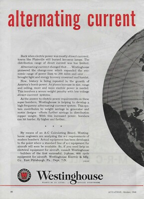 1943 Westinghouse Alternating Current Increases Range Bombers  2 Page Print Ad