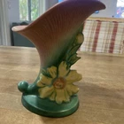 Roseville Peony Pink And Yellow Cornucopia Vase 171-8 Mid Century Modern Art
