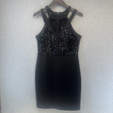 Guess Womens Dress Sequin Halter Cutout Top Black Fitted Mini Embellished Party