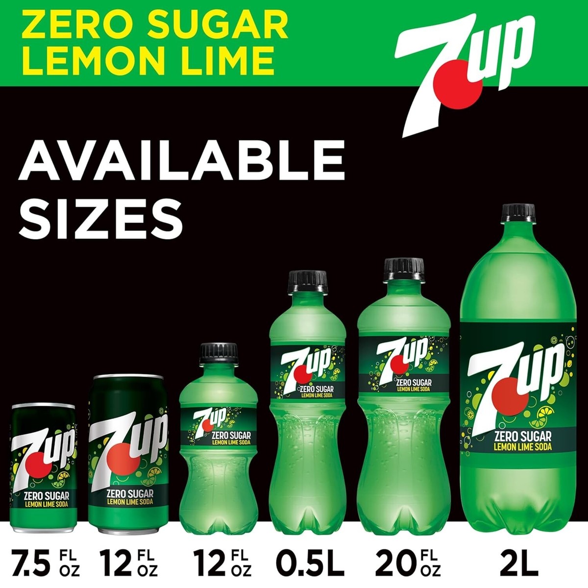 Pack of 12 Zero Sugar 7-Up - Caffeine-Free Lemon-Lime Soda for All